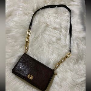 Tory Burch Dark Brown Crossbody with Gold Chain